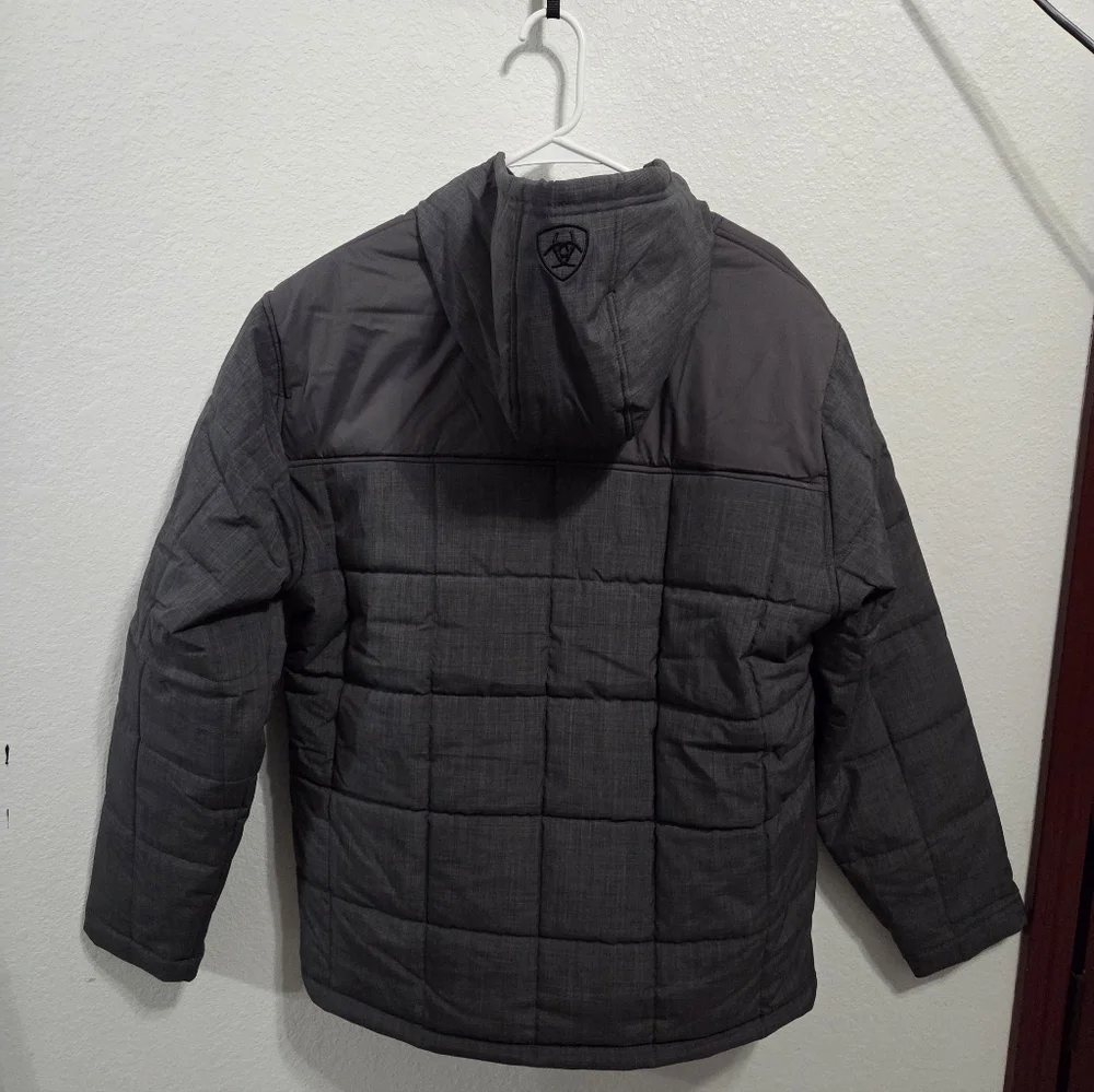 Ariat Men's Dark Gray Quilted Hooded Puffer Jacket Large Soft Lining